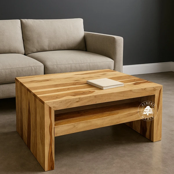 Stolik kawowy z naturalnego drewna z półką