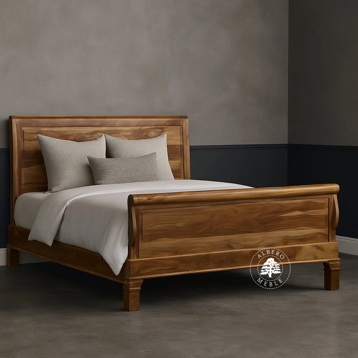 Tradycyjne stylowe łóżko Albero z drewnianym wezgłowiem