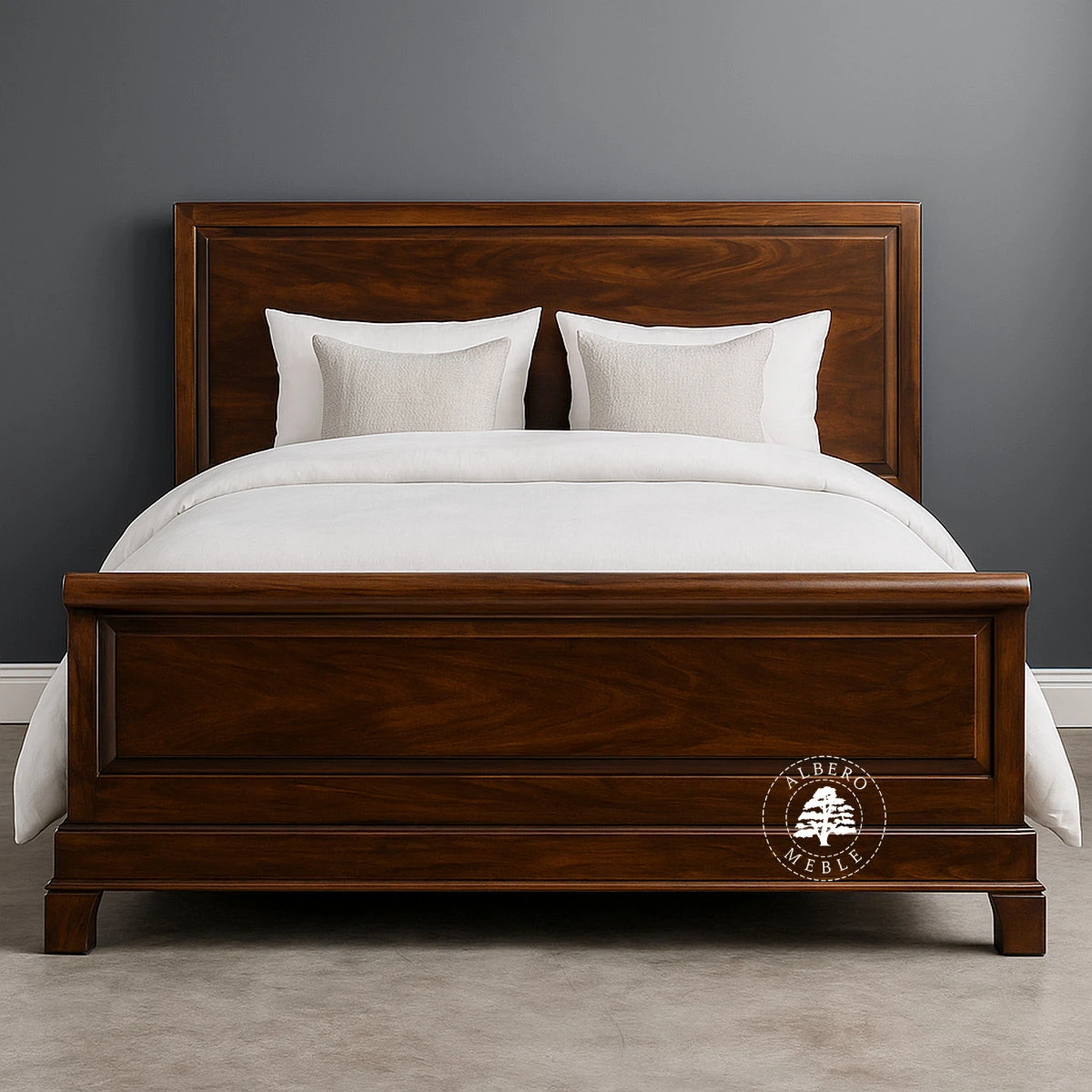 Tradycyjne stylowe łóżko Albero z drewnianym wezgłowiem