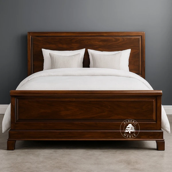 Tradycyjne stylowe łóżko Albero z drewnianym wezgłowiem