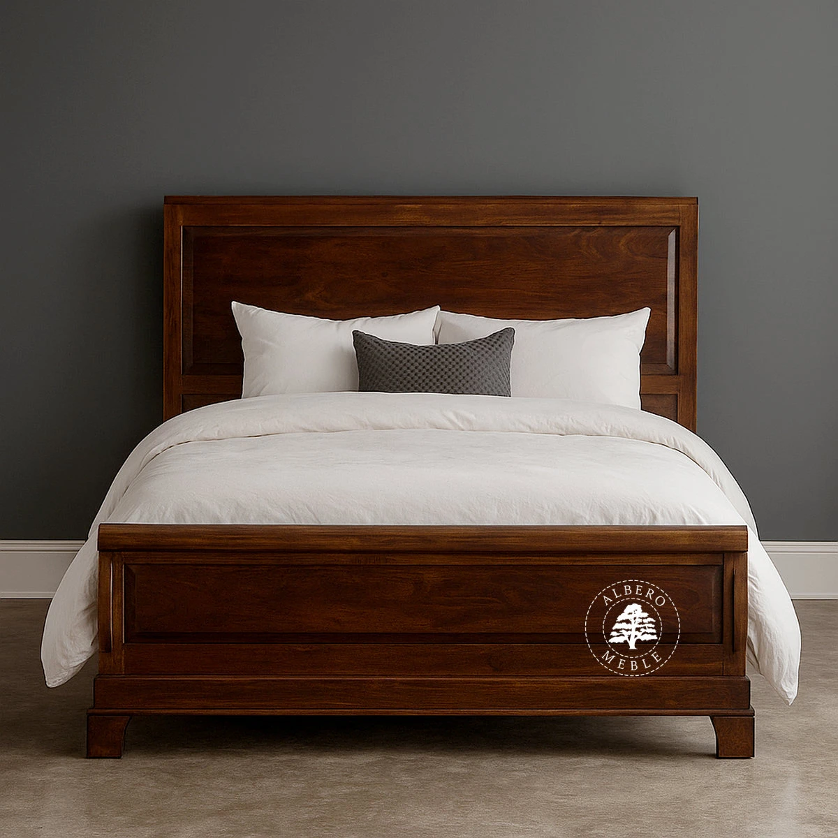 Tradycyjne stylowe łóżko Albero z drewnianym wezgłowiem