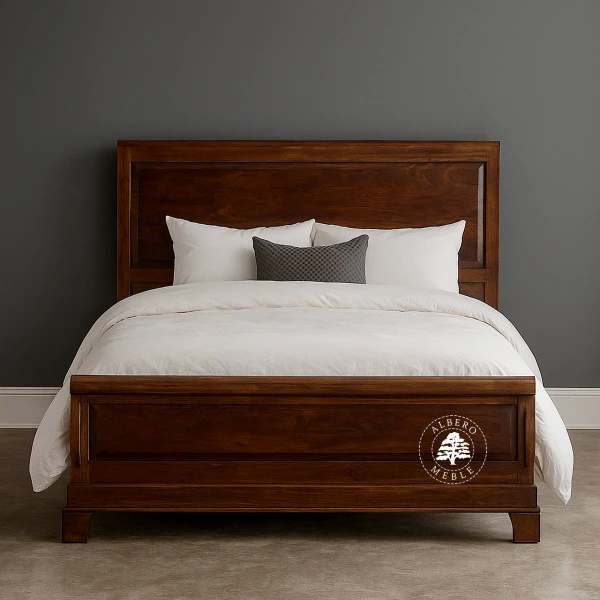 Tradycyjne stylowe łóżko Albero z drewnianym wezgłowiem
