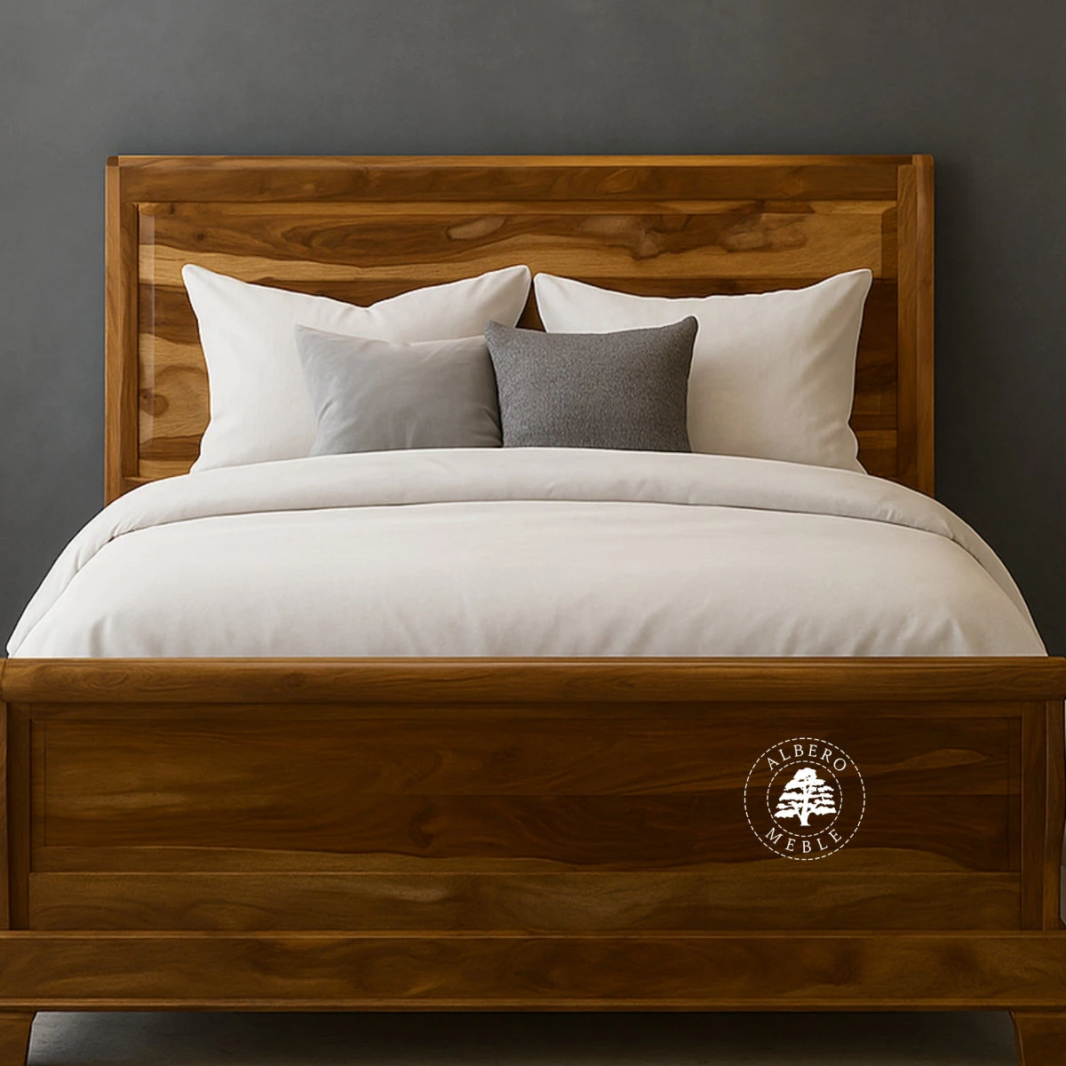 Tradycyjne stylowe łóżko Albero z drewnianym wezgłowiem