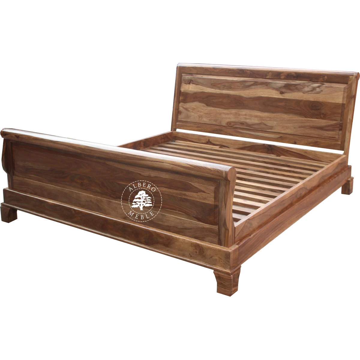 Tradycyjne stylowe łóżko Albero z drewnianym wezgłowiem