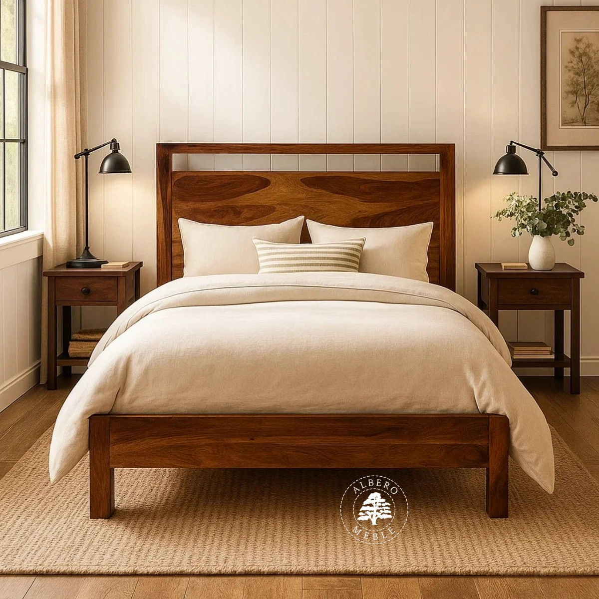 Łóżko Modern Cube z drewna palisandru