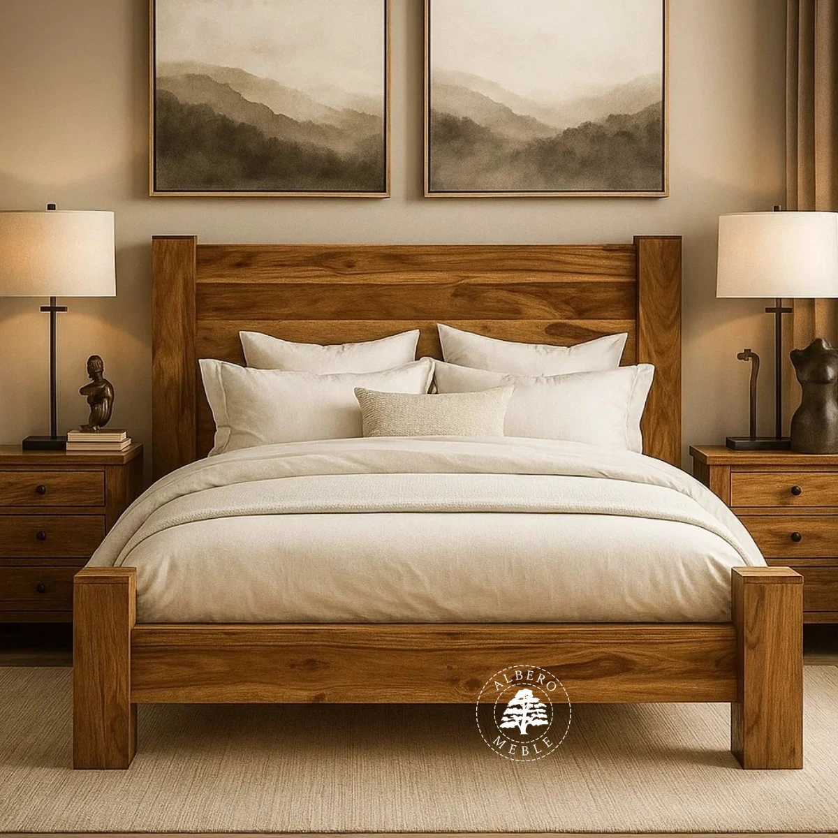 Nowoczesne łózko drewniane Goa na czterech nogach z bali