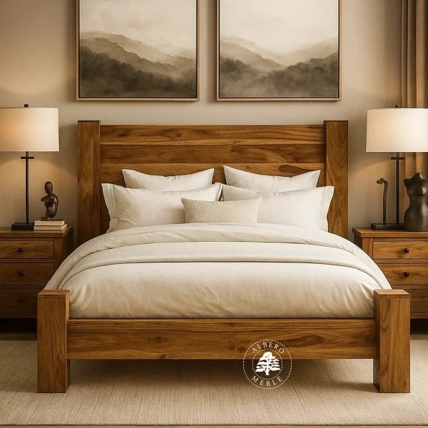 Nowoczesne łózko drewniane Goa na czterech nogach z bali