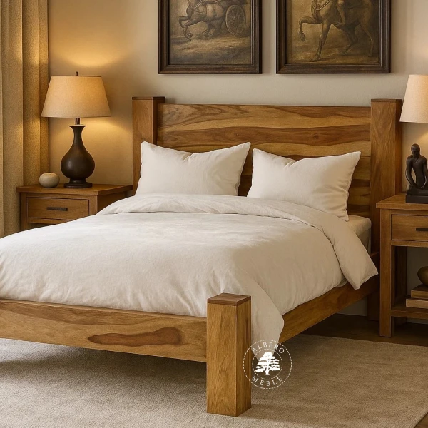 Nowoczesne łózko drewniane Goa na czterech nogach z bali