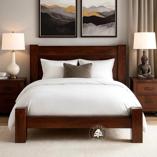 Nowoczesne łózko drewniane Goa na czterech nogach z bali