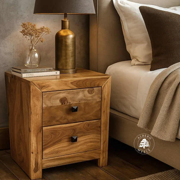 Szafka nocna drewniana z dwiema szufladami Modern Cube