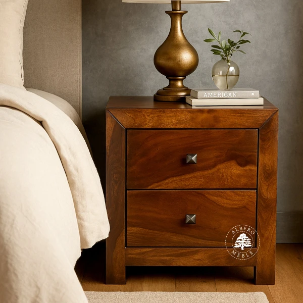 Szafka nocna drewniana z dwiema szufladami Modern Cube