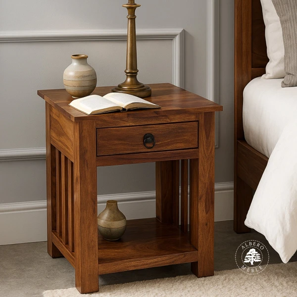 Wysoka stylizowana drewniana szafka nocna Albero