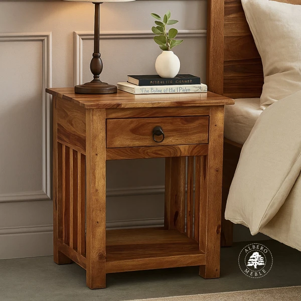 Wysoka stylizowana drewniana szafka nocna Albero