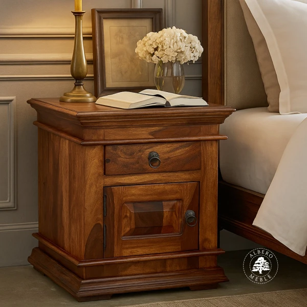 Tradycyjna szafka nocna Albero z ozdobnym gzymsem