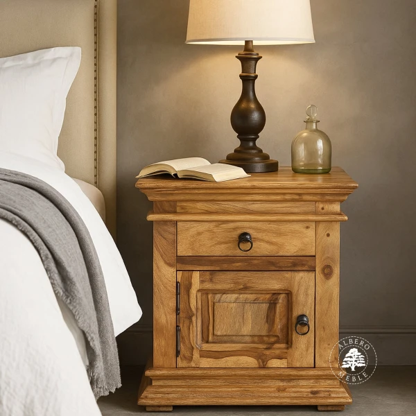 Tradycyjna szafka nocna Albero z ozdobnym gzymsem