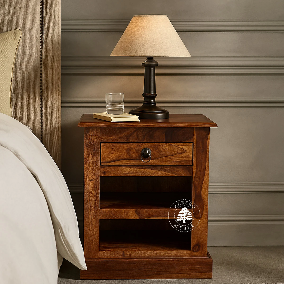 Indyjski stolik do łóżka z drewna litego