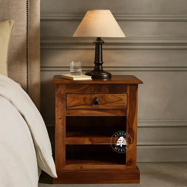 Indyjski stolik do łóżka z drewna litego