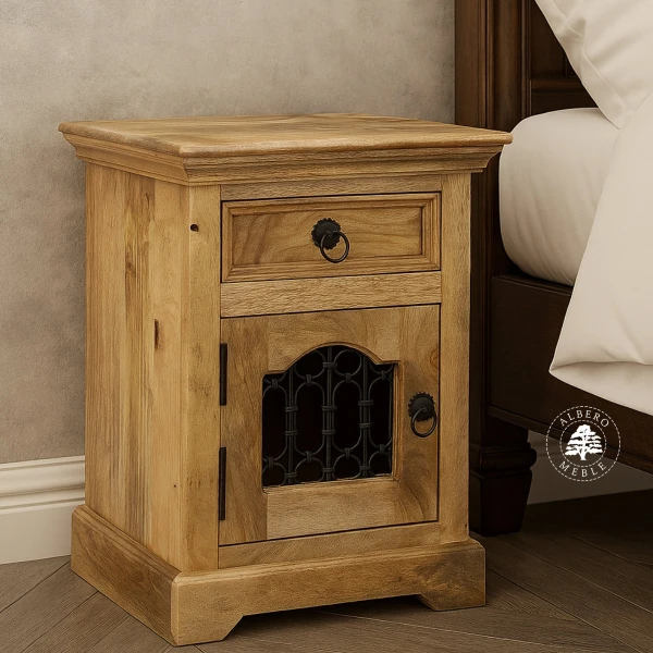 Szafka nocna Orient wykonana z drewna indyjskiego zdobiona m