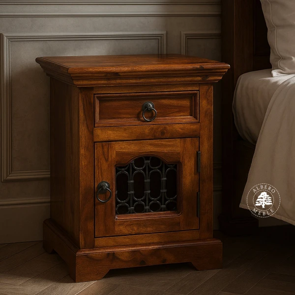 Szafka nocna Orient wykonana z drewna indyjskiego zdobiona m