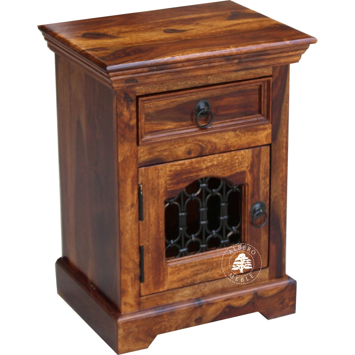 Szafka nocna Orient wykonana z drewna indyjskiego zdobiona m