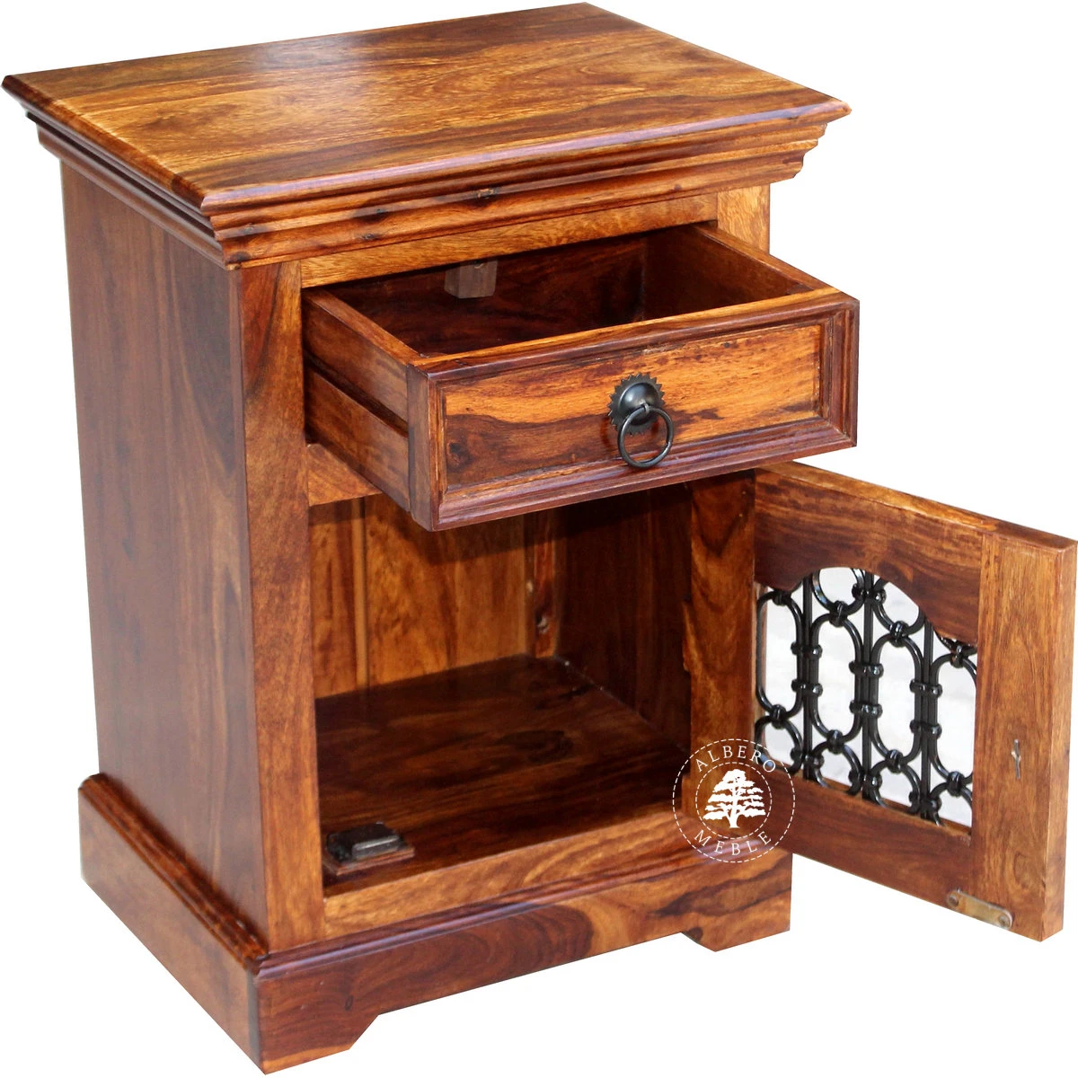 Szafka nocna Orient wykonana z drewna indyjskiego zdobiona m