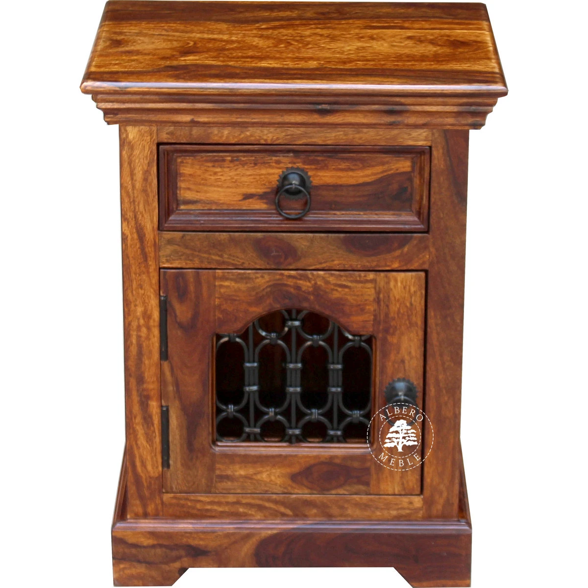 Szafka nocna Orient wykonana z drewna indyjskiego zdobiona m