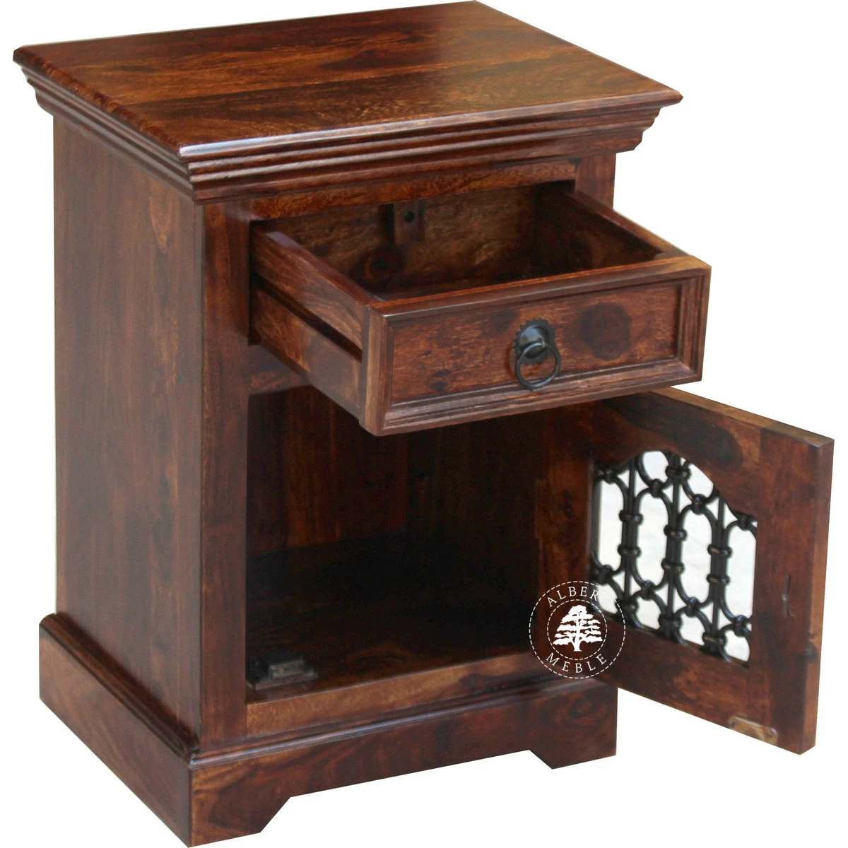 Szafka nocna Orient wykonana z drewna indyjskiego zdobiona m