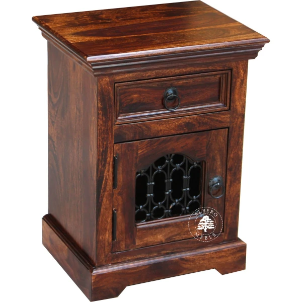 Szafka nocna Orient wykonana z drewna indyjskiego zdobiona m