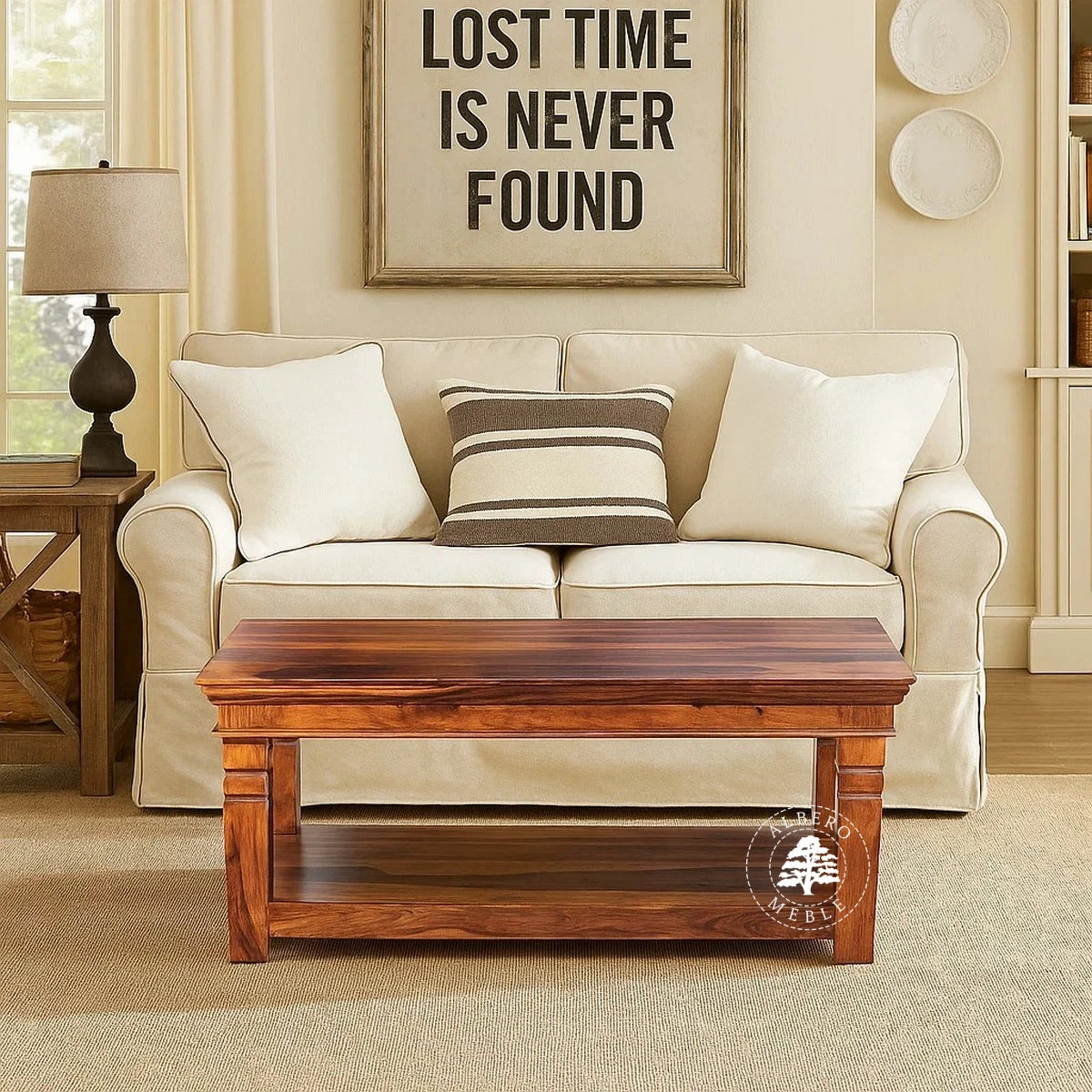 Stolik Albero z drewna litego na frezowanych nóżkach