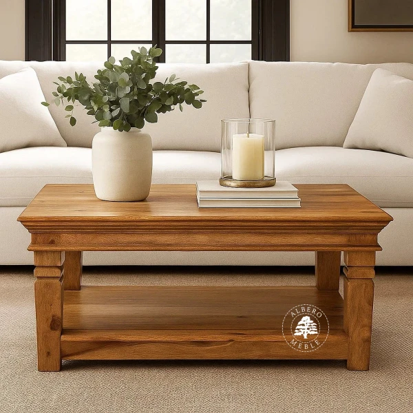 Stolik Albero z drewna litego na frezowanych nóżkach