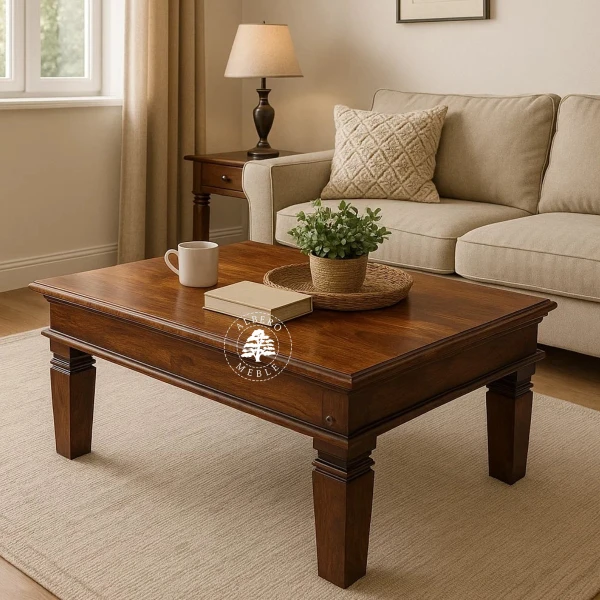 Stylizowana ława drewniana do salonu