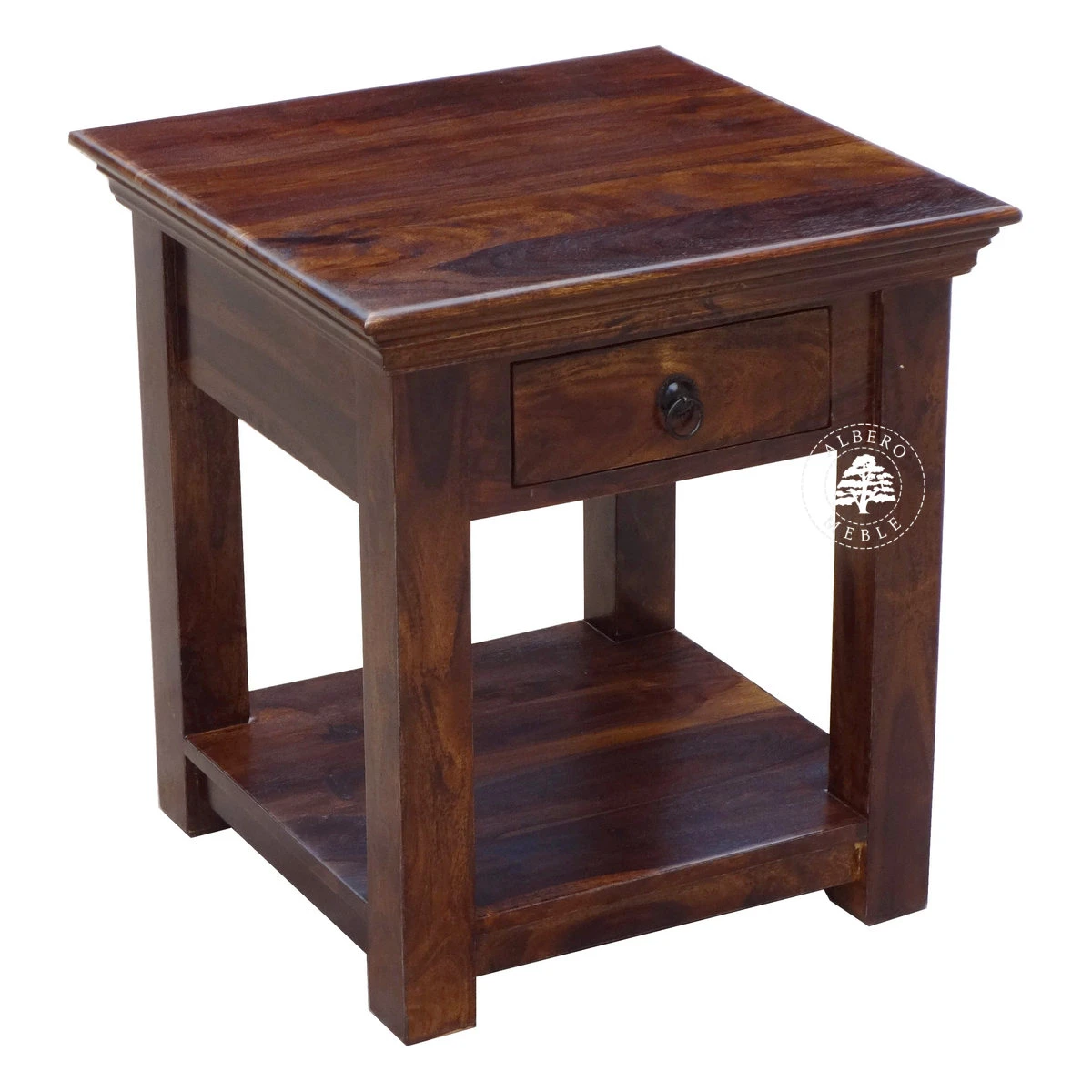 Wysoki stolik kawowy z klasycznym gzymsem wykonany z drewna