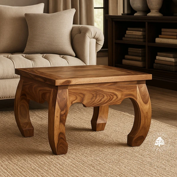 Klasyczny kolonialny stolik Opium na wygiętych nogach