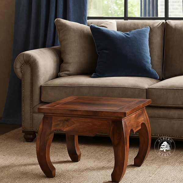 Klasyczny kolonialny stolik Opium na wygiętych nogach