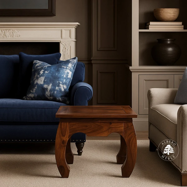 Klasyczny kolonialny stolik Opium na wygiętych nogach