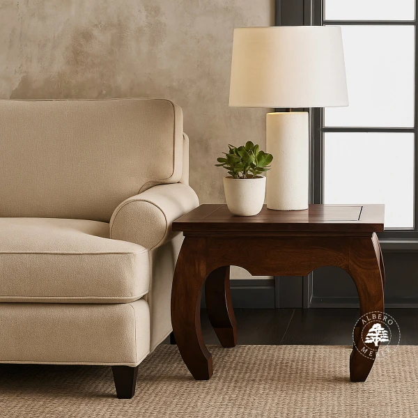 Klasyczny kolonialny stolik Opium na wygiętych nogach