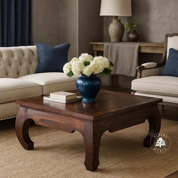 Kwadratowa ława opium z drewna palisander