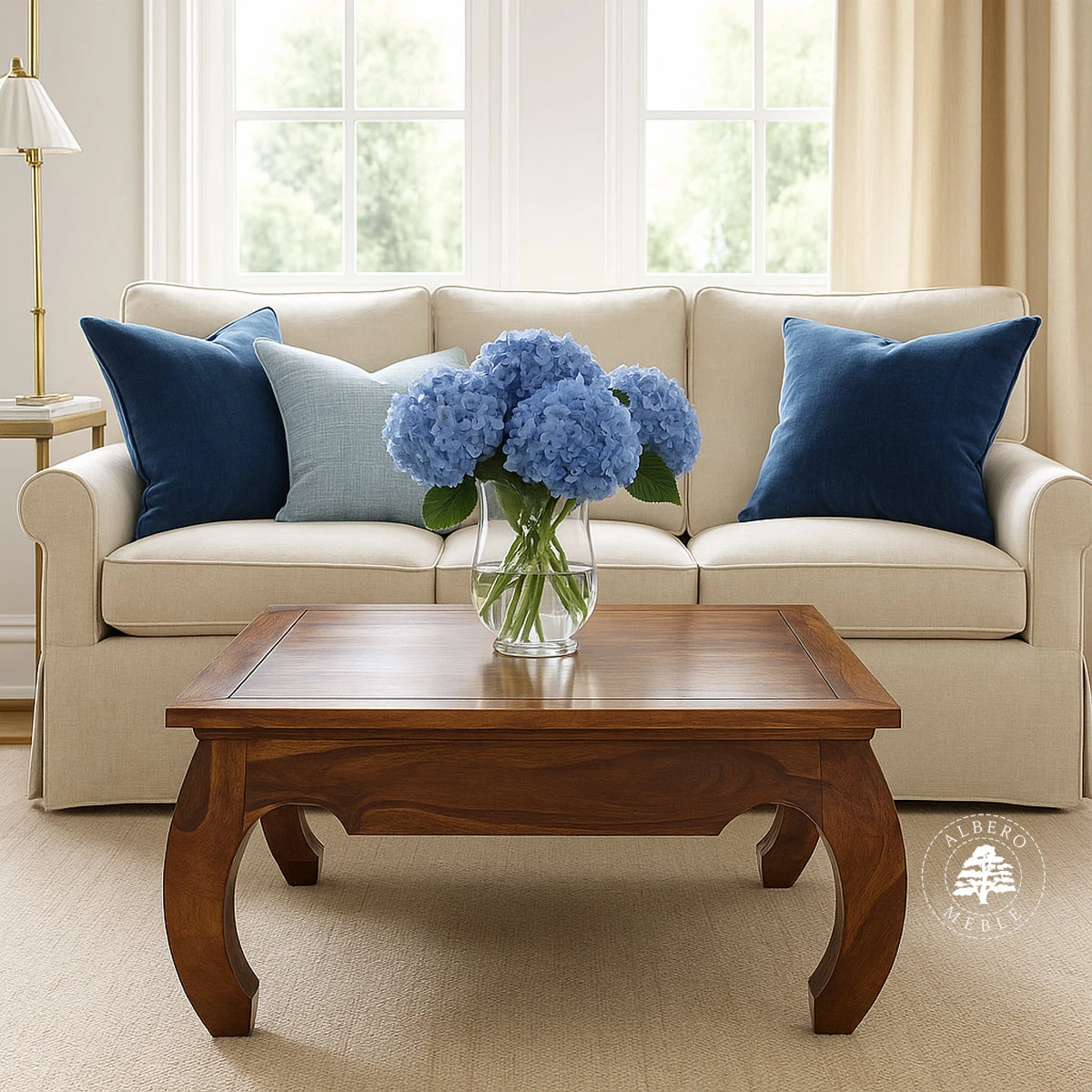 Kwadratowa ława opium z drewna palisander