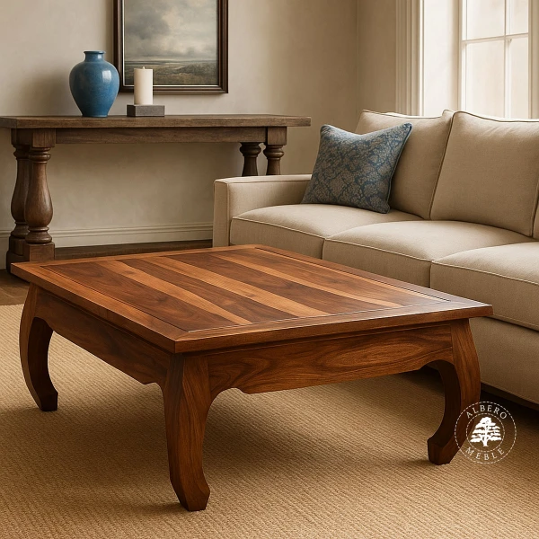 Kwadratowa ława opium z drewna palisander