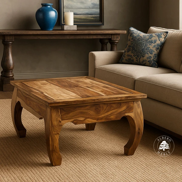 Kwadratowa ława opium z drewna palisander