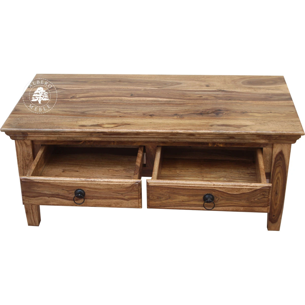 Ława drewniana Classic do salonu z dwiema szufladami