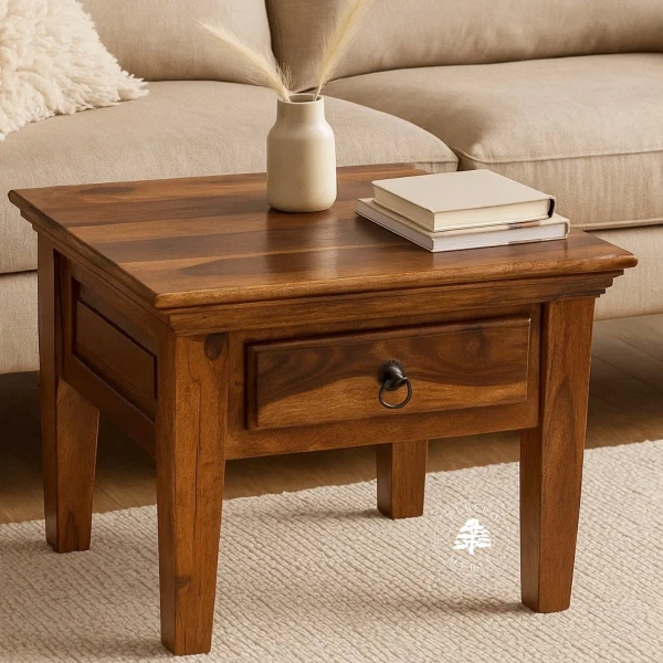 Mały klasyczny stolik kawowy z szufladą