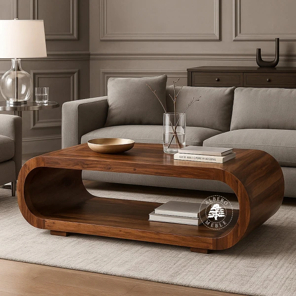 Duża drewniana ława owalna do salonu