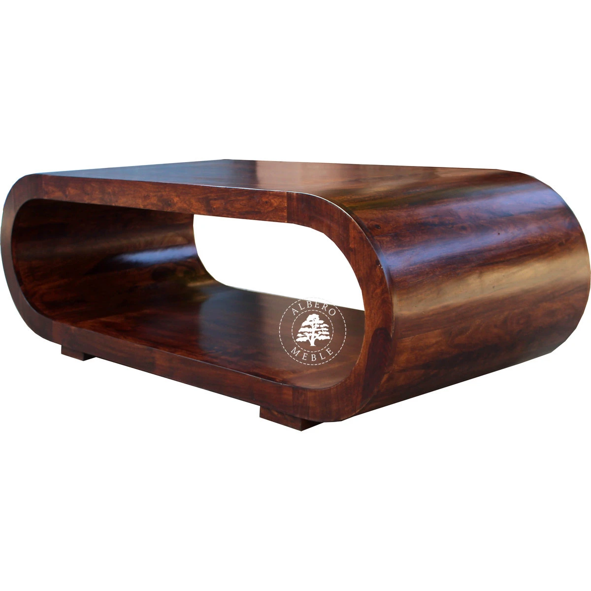 Duża drewniana ława owalna do salonu