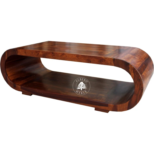 Duża drewniana ława owalna do salonu