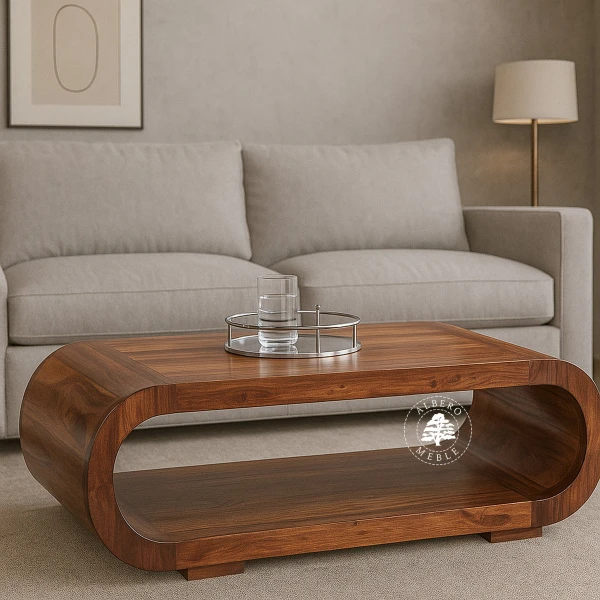 Duża drewniana ława owalna do salonu