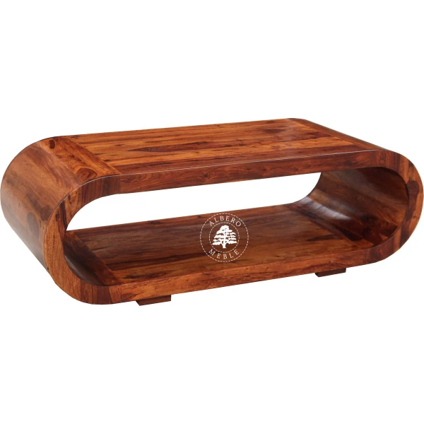 Duża drewniana ława owalna do salonu