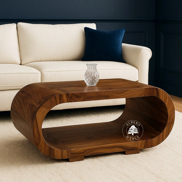 Owalna drewniana ława kawowa