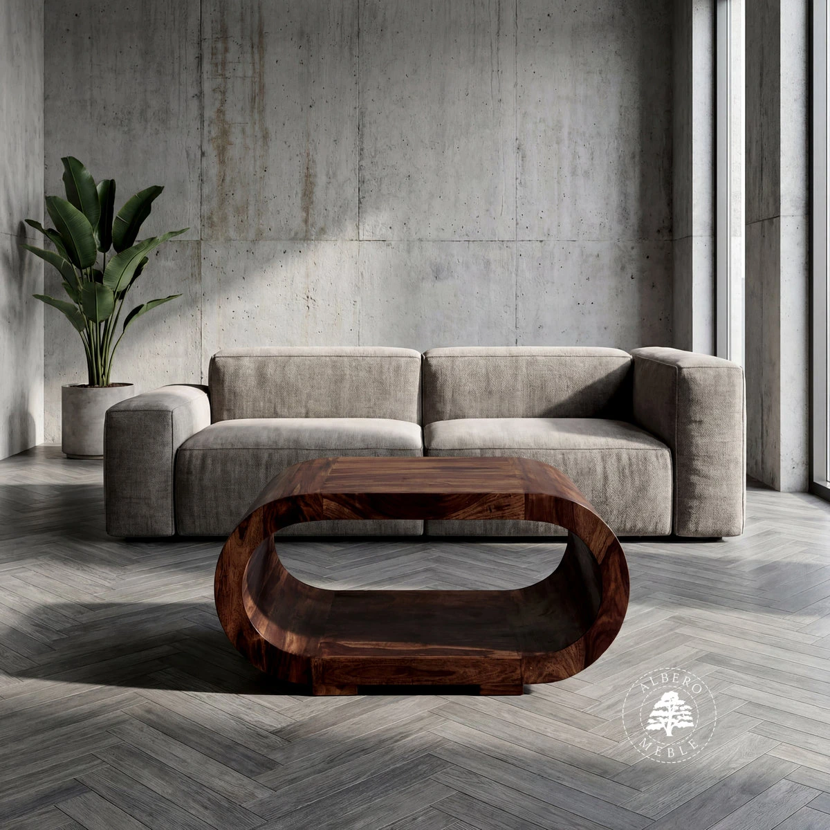 Owalna drewniana ława kawowa