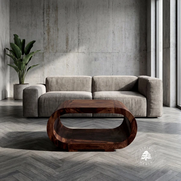 Owalna drewniana ława kawowa